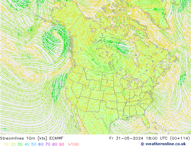 Stroomlijn 10m ECMWF vr 31.05.2024 18 UTC