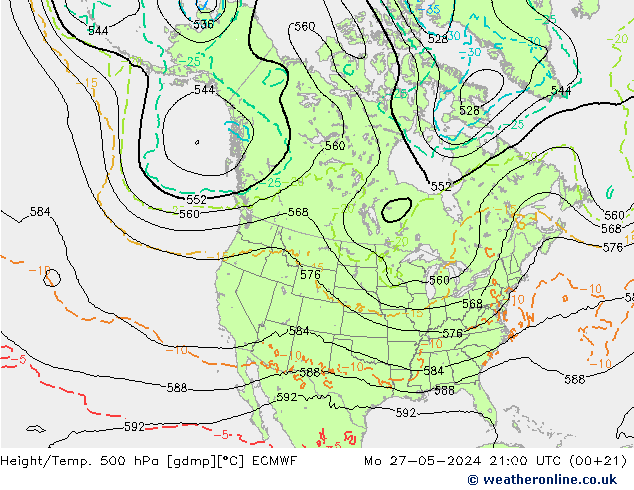 Height/Temp. 500 гПа ECMWF пн 27.05.2024 21 UTC