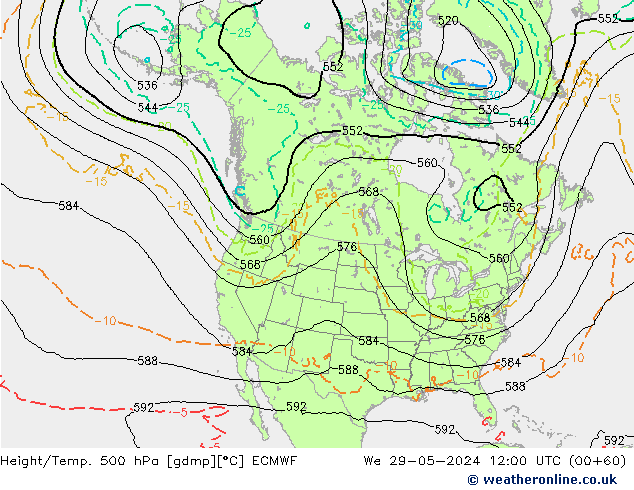 Z500/Rain (+SLP)/Z850 ECMWF  29.05.2024 12 UTC