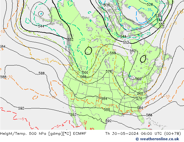 Z500/Rain (+SLP)/Z850 ECMWF Th 30.05.2024 06 UTC