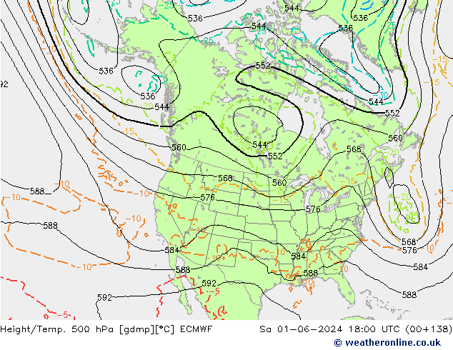 Z500/Rain (+SLP)/Z850 ECMWF сб 01.06.2024 18 UTC