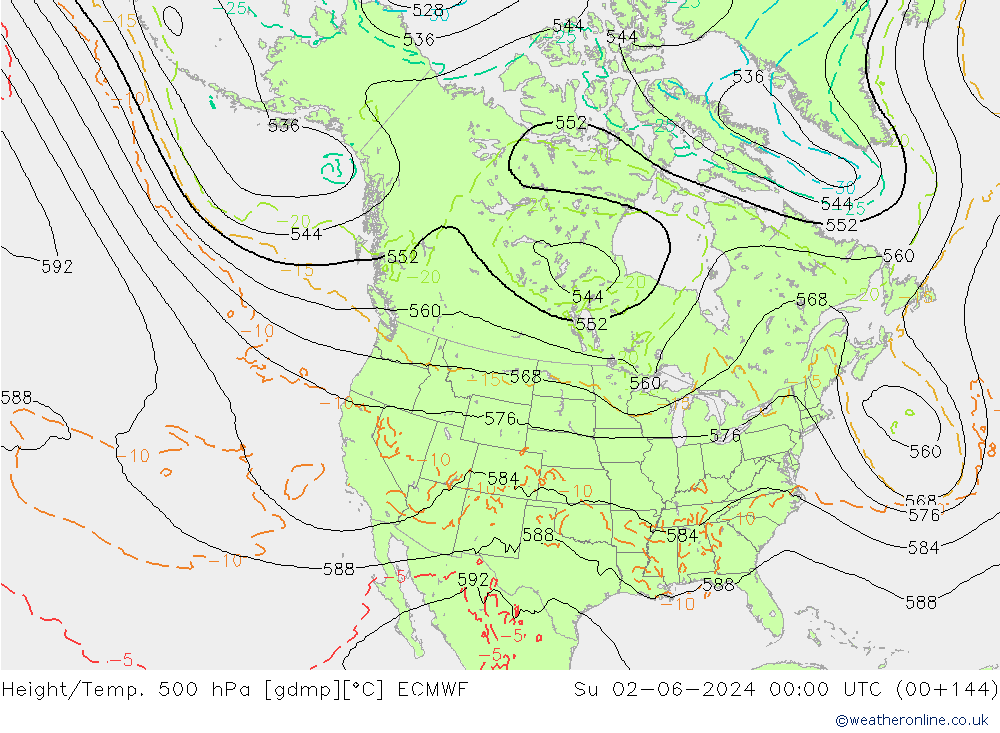 Height/Temp. 500 hPa ECMWF dom 02.06.2024 00 UTC