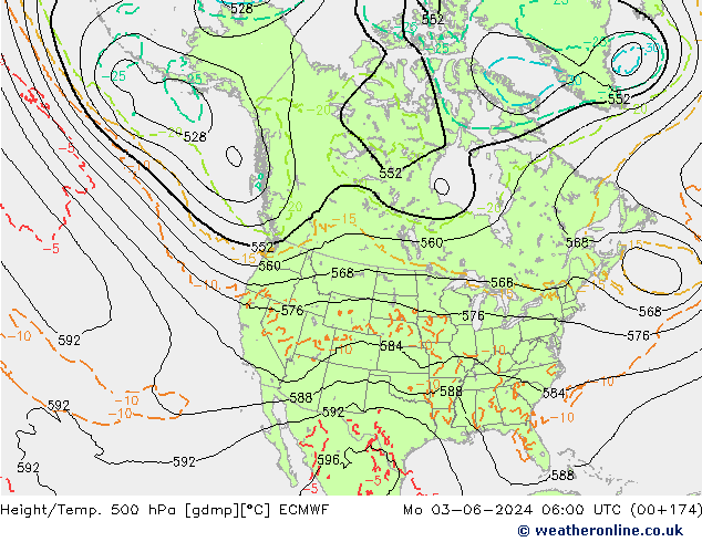 Yükseklik/Sıc. 500 hPa ECMWF Pzt 03.06.2024 06 UTC