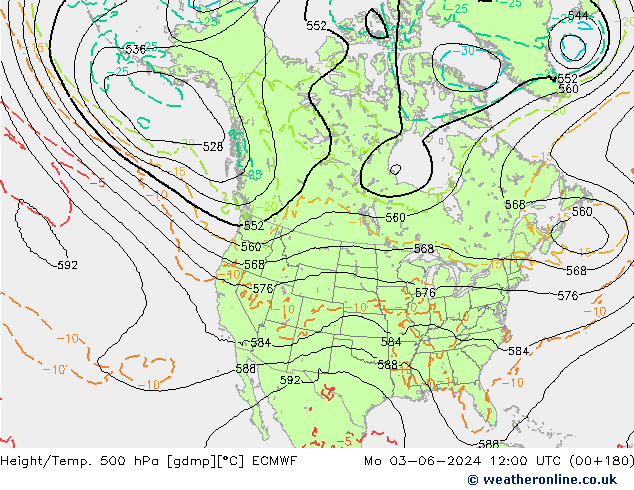 Z500/Rain (+SLP)/Z850 ECMWF Mo 03.06.2024 12 UTC