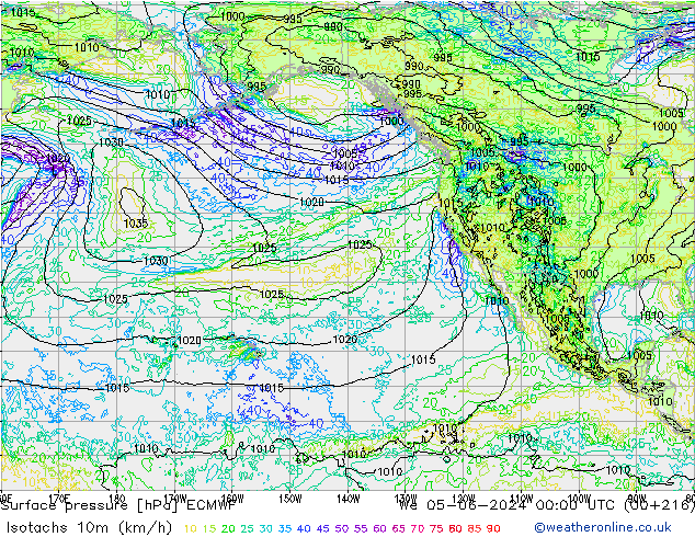 Isotachs (kph) ECMWF We 05.06.2024 00 UTC