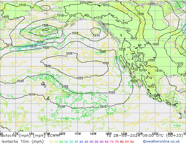 Isotachs (mph) ECMWF mar 28.05.2024 09 UTC