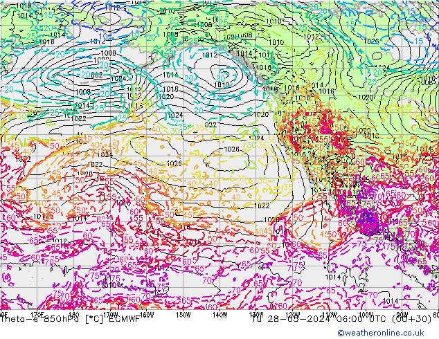 Theta-e 850hPa ECMWF mar 28.05.2024 06 UTC