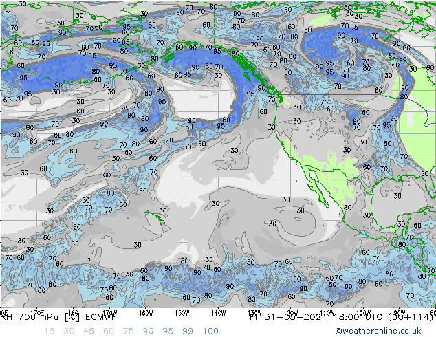 Humidité rel. 700 hPa ECMWF ven 31.05.2024 18 UTC