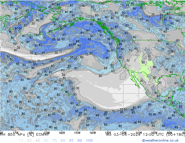 Humidité rel. 850 hPa ECMWF lun 03.06.2024 12 UTC