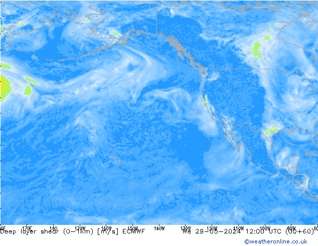 Deep layer shear (0-1km) ECMWF Qua 29.05.2024 12 UTC