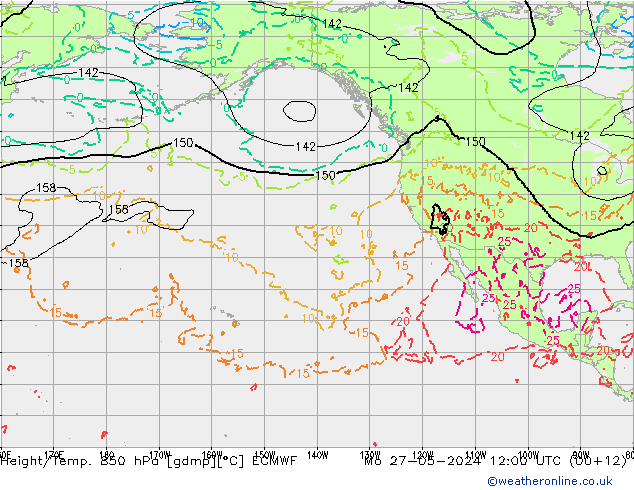 Z500/Rain (+SLP)/Z850 ECMWF lun 27.05.2024 12 UTC