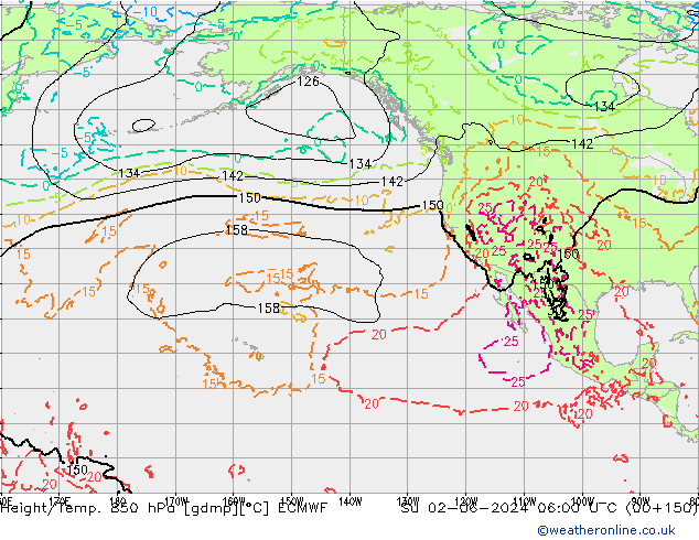 Geop./Temp. 850 hPa ECMWF dom 02.06.2024 06 UTC