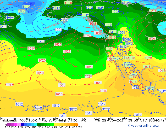 Thck 700-1000 hPa ECMWF St 29.05.2024 09 UTC