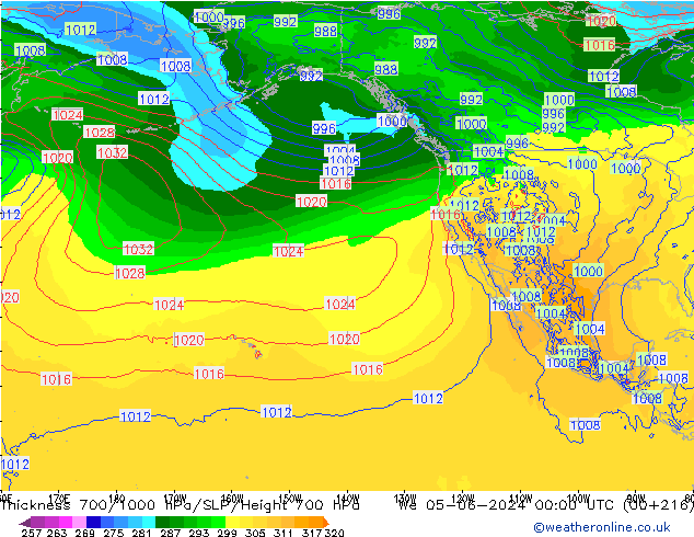 Dikte700-1000 hPa ECMWF wo 05.06.2024 00 UTC