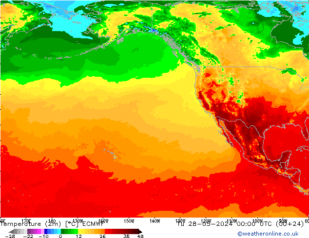 mapa temperatury (2m) ECMWF wto. 28.05.2024 00 UTC