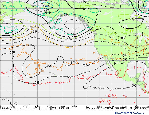 Z500/Rain (+SLP)/Z850 ECMWF Po 27.05.2024 06 UTC