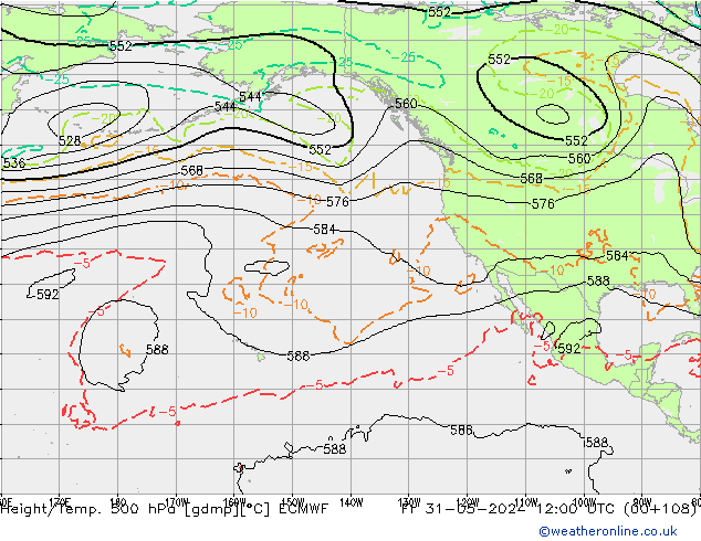 Z500/Rain (+SLP)/Z850 ECMWF ven 31.05.2024 12 UTC