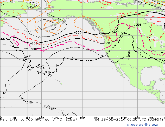 Geop./Temp. 700 hPa ECMWF mié 29.05.2024 06 UTC
