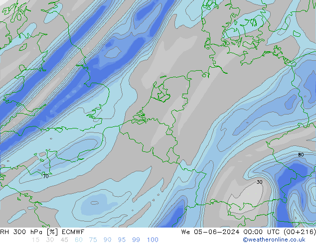 RH 300 hPa ECMWF Qua 05.06.2024 00 UTC