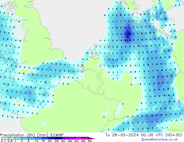 Z500/Rain (+SLP)/Z850 ECMWF Út 28.05.2024 06 UTC