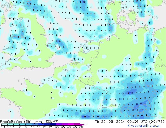 Z500/Rain (+SLP)/Z850 ECMWF Qui 30.05.2024 06 UTC