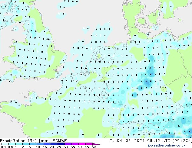 Z500/Rain (+SLP)/Z850 ECMWF wto. 04.06.2024 12 UTC