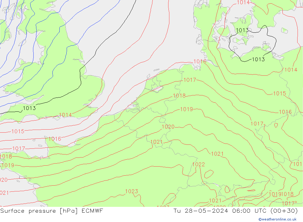 Surface pressure ECMWF Tu 28.05.2024 06 UTC