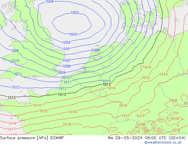 Surface pressure ECMWF We 29.05.2024 06 UTC