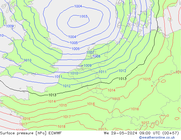 Luchtdruk (Grond) ECMWF wo 29.05.2024 09 UTC