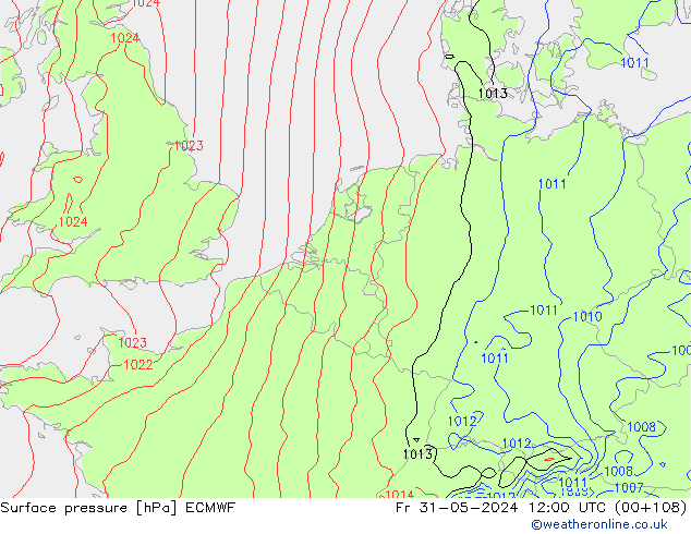 Surface pressure ECMWF Fr 31.05.2024 12 UTC