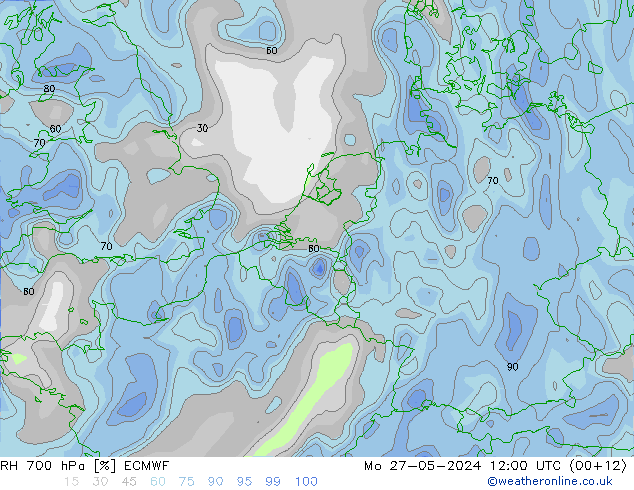 RH 700 hPa ECMWF Mo 27.05.2024 12 UTC