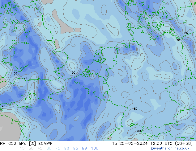 RH 850 гПа ECMWF вт 28.05.2024 12 UTC