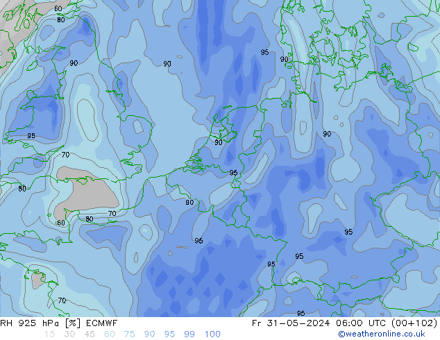 RH 925 hPa ECMWF Fr 31.05.2024 06 UTC