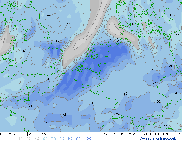 RH 925 гПа ECMWF Вс 02.06.2024 18 UTC