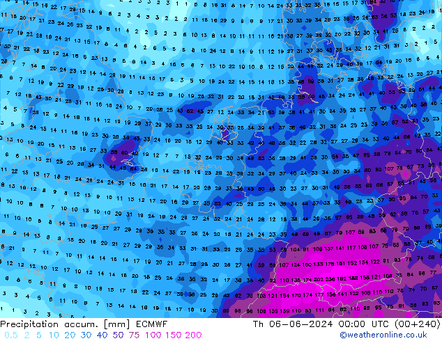 Totale neerslag ECMWF do 06.06.2024 00 UTC