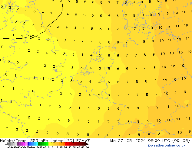 Z500/Rain (+SLP)/Z850 ECMWF lun 27.05.2024 06 UTC