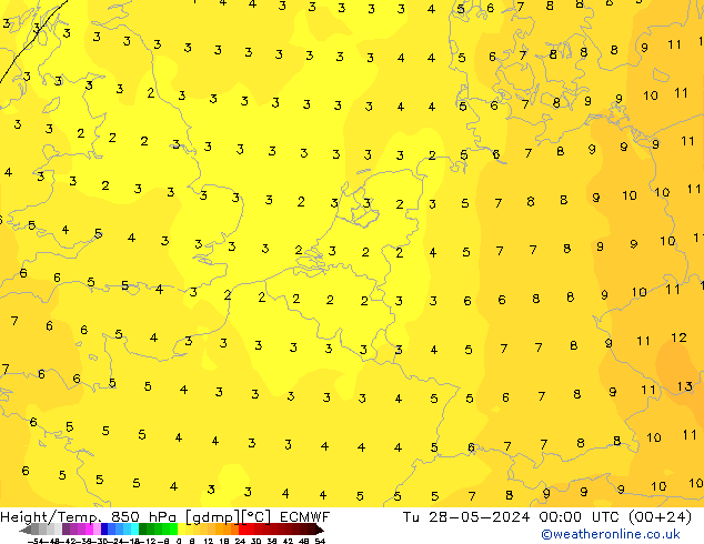 Height/Temp. 850 hPa ECMWF Tu 28.05.2024 00 UTC