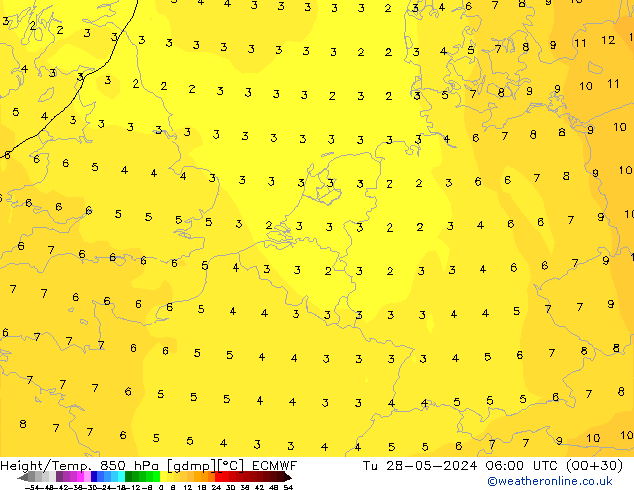 Z500/Rain (+SLP)/Z850 ECMWF Út 28.05.2024 06 UTC