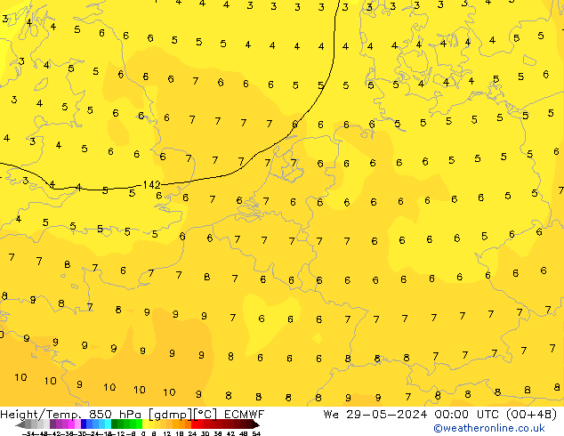 Z500/Rain (+SLP)/Z850 ECMWF ср 29.05.2024 00 UTC