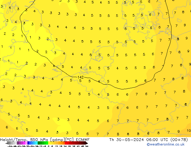 Z500/Rain (+SLP)/Z850 ECMWF Qui 30.05.2024 06 UTC