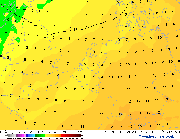 Z500/Rain (+SLP)/Z850 ECMWF śro. 05.06.2024 12 UTC