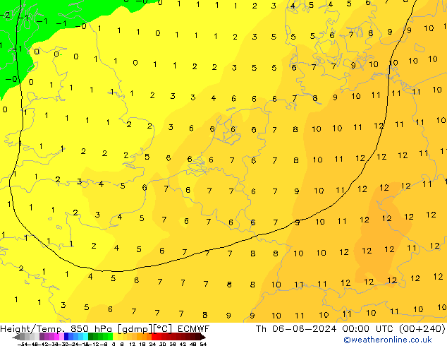 Height/Temp. 850 hPa ECMWF czw. 06.06.2024 00 UTC