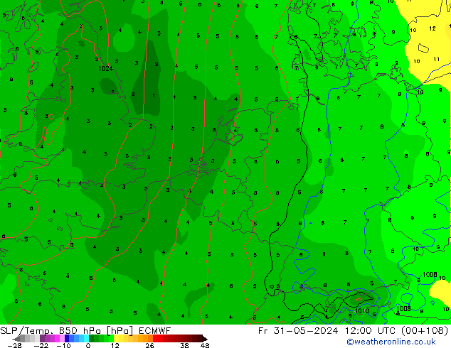 SLP/Temp. 850 hPa ECMWF Fr 31.05.2024 12 UTC