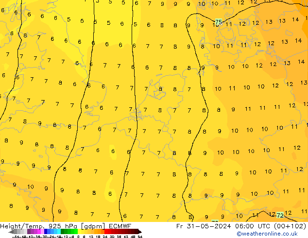 Height/Temp. 925 hPa ECMWF Pá 31.05.2024 06 UTC