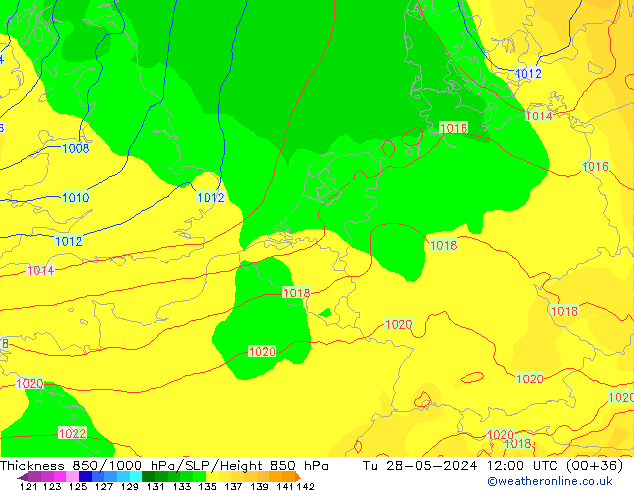 Thck 850-1000 hPa ECMWF Tu 28.05.2024 12 UTC