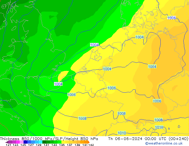 Thck 850-1000 hPa ECMWF Qui 06.06.2024 00 UTC