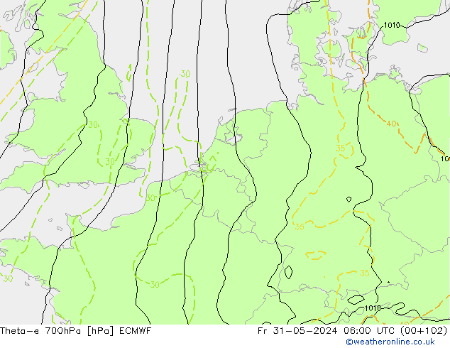 Theta-e 700hPa ECMWF Fr 31.05.2024 06 UTC