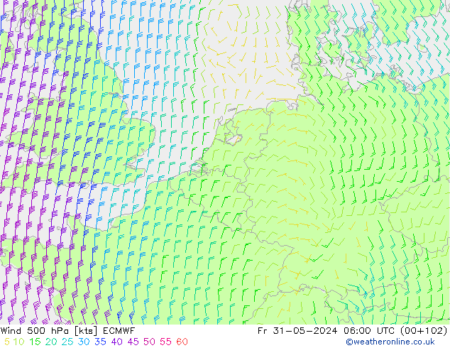Wind 500 hPa ECMWF Fr 31.05.2024 06 UTC