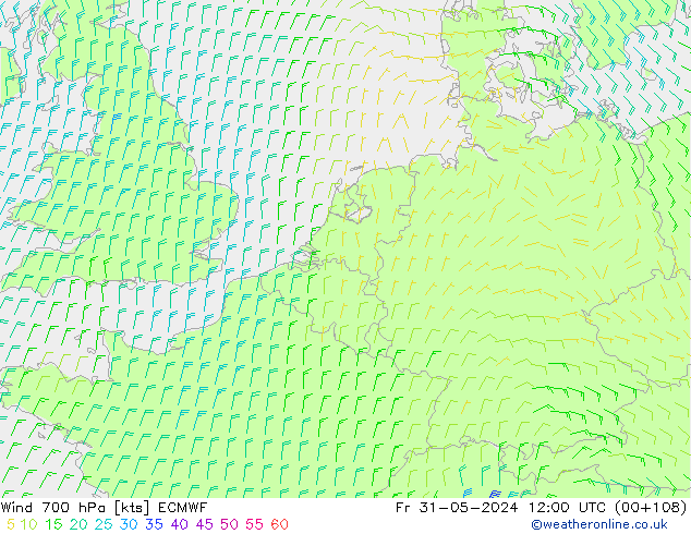 ветер 700 гПа ECMWF пт 31.05.2024 12 UTC