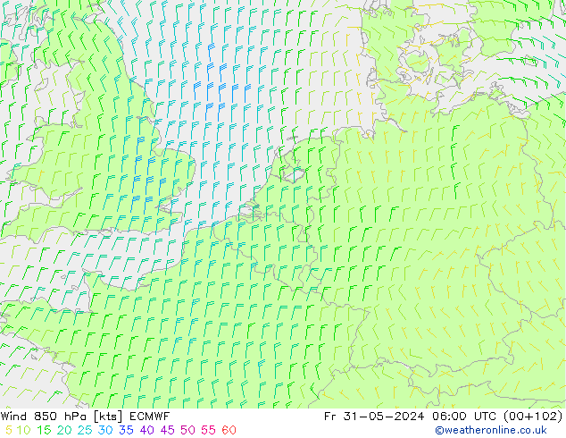 ветер 850 гПа ECMWF пт 31.05.2024 06 UTC